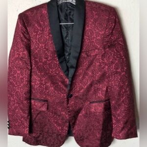 Tazio Kids Womena Burgundy Paisley Slim Fit Single-Breasted Tuxedo Blazer 12